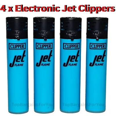 £6.95 • Buy 4 X Clipper Jet Lighters BLUE Set Black Top Windproof Design Gas Refillable