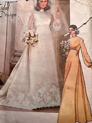Vintage Vogue Pattern 1488 Bridal Wedding Dress Veil Size 12 Empire Waist Uncut • $33.33