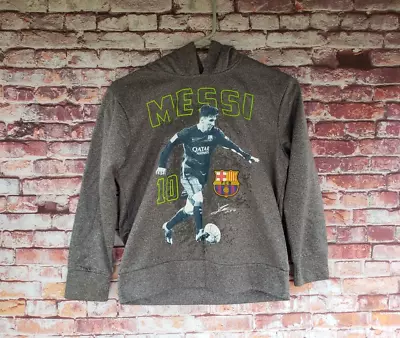 🔥 FC Barcelona #10 Lionel Messi Gray Hoodie Sweatshirt Boys Medium M • $19.99