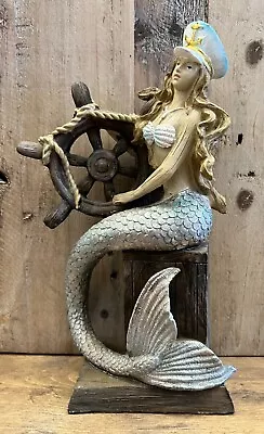 Mermaid Ship Wheel Wooden Figurine 10  X 6  • $29.99