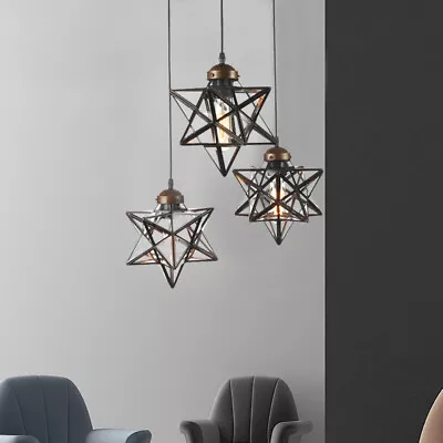 Moravian Star Glass Pendant Chandelier Light Modern Ceiling Fixture Lamp 3-Light • $88