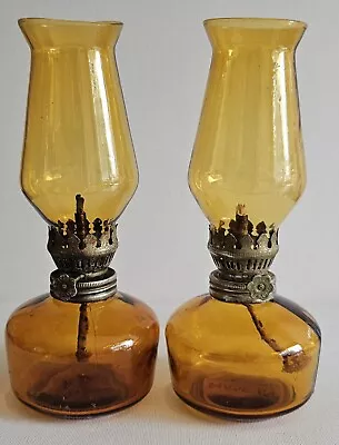 Vintage Amber Glass Kerosene Lamps Lanterns. Made In Hong Kong • $49