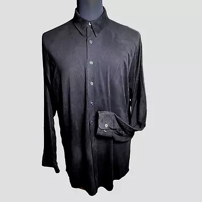 Vintage Men's DKNY Vegan Faux Suede Shirt XL Black Long Sleeve • $25.50