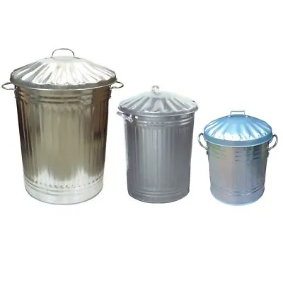 Galvanised Metal Bin Home Garden Rubbish Waste Dustbin Feed Storage 15L 60L 90L • £10.95