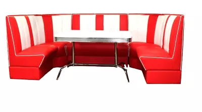 American Diner Furniture 50s White Table And Red Booth Set Commercial Grade • £1995