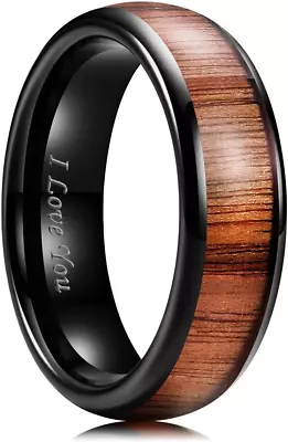 Nature 4Mm/6Mm Domed Koa Wood Stainless Steel Ring Wedding Band Turquoise Granul • $20.32