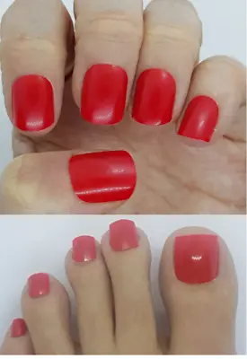 Red False Nail Set Short Square Nails. Finger & Toenails. Fake Nails Tips. UK • £3.99