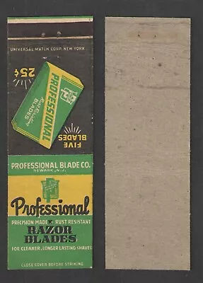 PROFESSIONAL RAZOR BLADES { 5 BLADES For 25¢ } MATCHBOOK COVER • $2