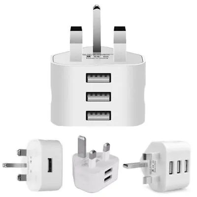 Universal UK Plug 3Pin Wall Charger Adapter With 1/2/3 USB Ports Charging Charge • £2.06