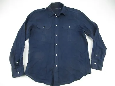 Mens Medium Polo Ralph Lauren Cotton Ramie Epaulets Button Shirt • $30