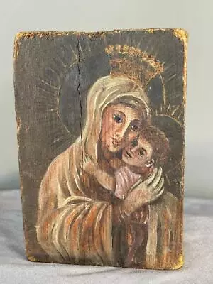 Madonna & Child Mexican Folk Painting On Wood • $35