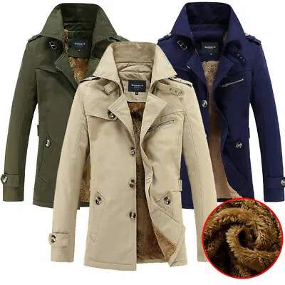 Men Winter Warm Slim Fit Jacket Fleece Linning Fur Parka Trench Coat Outwear Top • $44.79