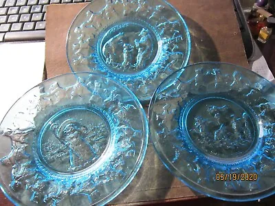 Set Of 3 Nursery Rhyme Mother Goose Blue Tiara Indiana 6 1/2  PLATES Vintage • $20.77