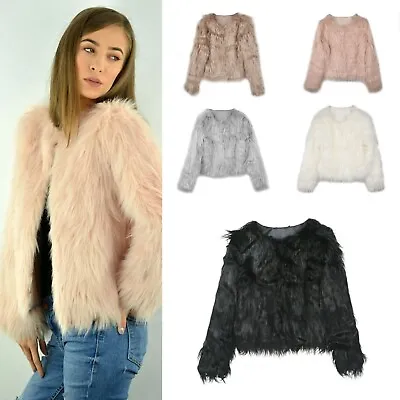 £28.99 • Buy Womens Shaggy Faux Fur Coat Jacket Warm Outwear Cardigan Overcoat Jacket