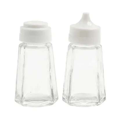 Clear Glass Salt And Pepper Shakers Pots Dispensers Cruet Jars Set Plastic Lid • £6.20