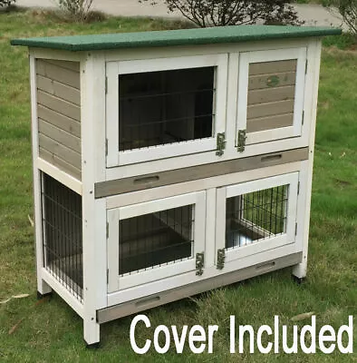 £129.99 • Buy Grey Rabbit Hutch Guinea Pig Hutches Run 2 Tier Double Decker Cage Roger + Cover