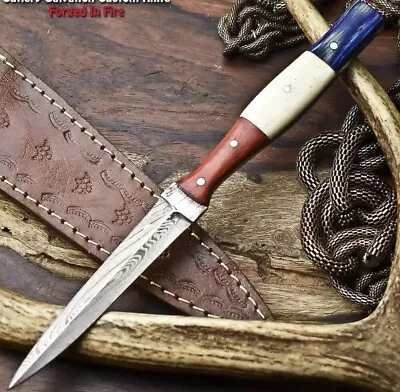 Double Edged V42 Military Damascus Steel Dagger Boot Knife Texas Flag Handle X71 • $26.95