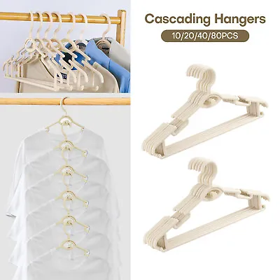 80 Versatile Cascading Hangers Non Slip Plastic Clothes Hangers W/ Cascade Hooks • $20.57