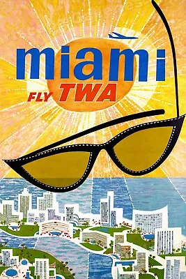 1960s “MIami TWA” Vintage Style Airline Travel Poster - 24x36 • $25.95