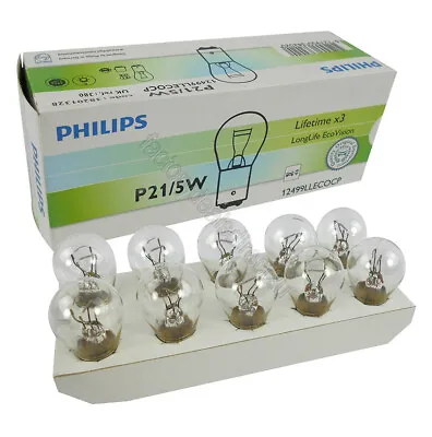 Genuine PHILIPS Eco Vision Stop Tail Bulb 12V P21/5W BAY15d 10 PACK 12499LLECOCP • $38.95