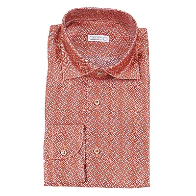 Zilli Orange Geometric Print Extrafine Silk Dress Shirt 18.5 (Eu 47) NWT • $549