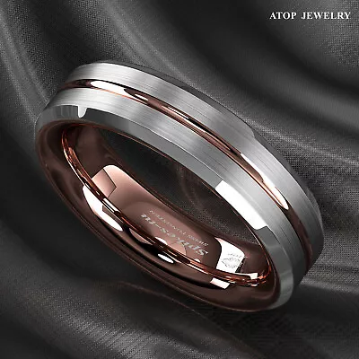 8/6mm ATOP Tungsten Carbide Ring Silver Stripe Comfit Wedding Band Men Women • $15.69