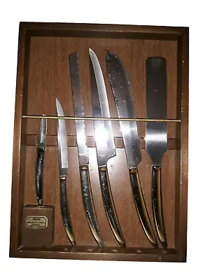 Vintage 6 Pc Mid Century Modern Kitchen Saladmaster Cutlery Knife Set Wood Case • $50