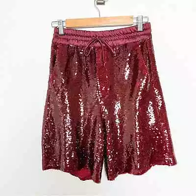 ZARA LIMITED EDITION BURGUNDY SEQUIN SHORTS Biker Long BLOGGERS FAV Size Xs • $30.40