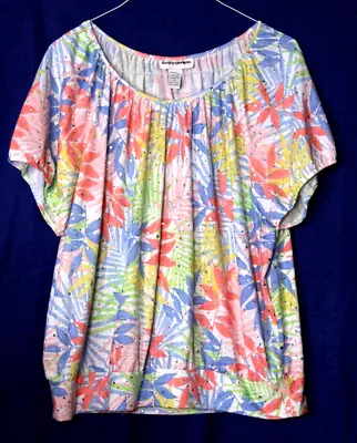 CATHY DANIELS TEE SHIRT Ladies Size 2X Pink Blue Yellow Sequin Print Short Sleev • $12.99