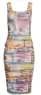 Fuzzi Money Print Ruched Body Con Dress. Size Xs $495 • $87.95