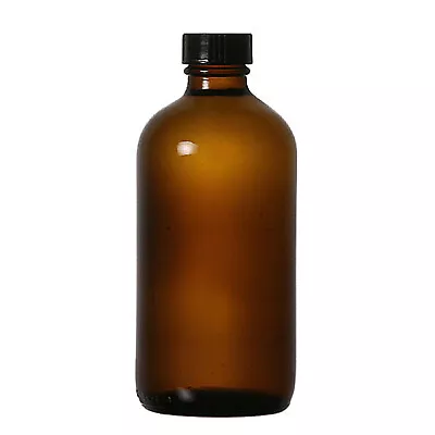 4 Oz Amber Glass Boston Round Bottles With Black Ribbed Cap - 12 Pack • $18.99