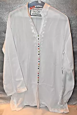 Women’s Ethnic Tunic Shirt Breathable Cotton  Moroccan Casual Fashion Blouse Wht • $11.95