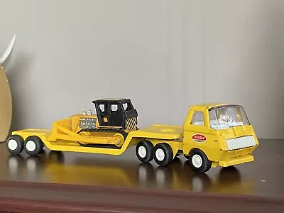 Vintage 1970s Tiny Tonka Yellow Steel TRUCK & LOWBOY TRAILER 695 And A BULLDOZER • $9.95