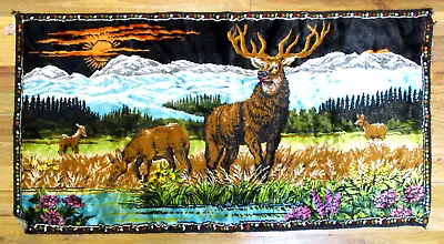Vintage Bull Elk Nature Tapestry Wall Hanging Rug Made In Lebanon 20 X 38 • $47.98