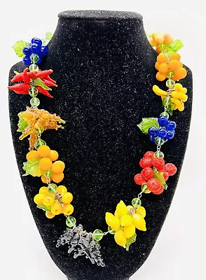 Chunky Murano Venetian Glass Fruit Salad Necklace Tutti Frutti Vintage Jewelry • $399.99