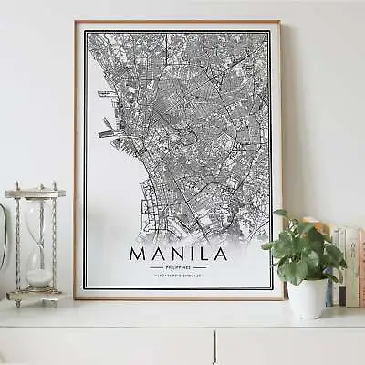 $49.05 • Buy Manila City - Philippine Lines Map Wall Art Poster Print. Great Home Decor