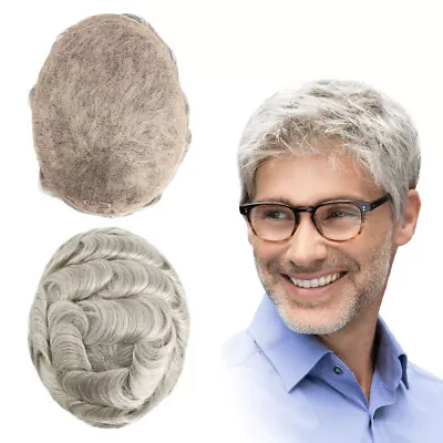 Mens Human Hair Replacement System Full French Lace Toupee Hairpiece #580 • $147.99