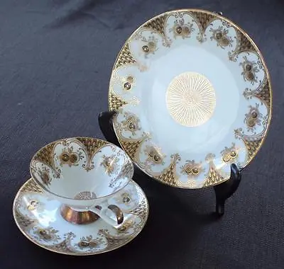 50s BAREUTHER WALDSASSEN Bavaria Germany Gold Decor Trio Set Cup Saucer Plate • $107.98