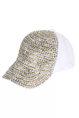 Gold/Plastic Pearl Beaded Baseball Cap - White • $14.99