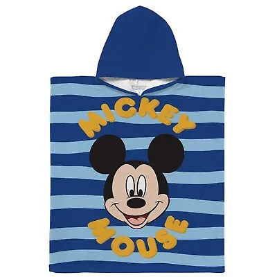 Micky Mouse Sea Stripe 100% Cotton Towel Poncho Hooded Robe Bath Beach Pool • £9.99