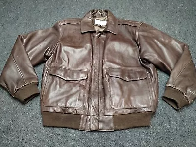 VTG Orvis Genuine Lamb Leather Jacket Men Large Brown Full Zip Bomber • $124.97