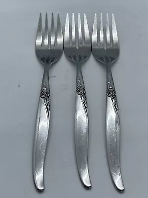 (3) Salad Forks Oneida LA ROSE WM A Rogers Premier Stainless 6 3/8  • $14.95