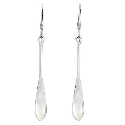 Elegant Slender Teardrop Of Mother Of Pearl Sterling Silver Dangle Earrings • $18.39