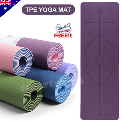 $28.95 • Buy TPE Yoga Mat Exercise Fitness Eco Friendly Gym Pilates Sport Non Slip Dual Layer