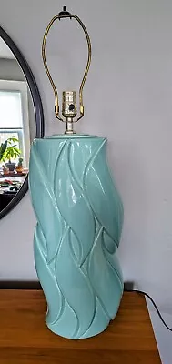 Vintage Ceramic Lamp Wave Design In Turquoise Working Condition 29.5  Tall • $150