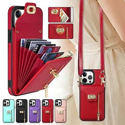 Crossbody Leather Wallet Card Bag Case For IPhone 15 Pro Max 14 13 12 11 XS XR 8 • $20.78