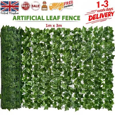 3M Artificial Hedge Garden Fake Ivy Leaf Privacy Fence Roll Screening Wall Panel • £16.95