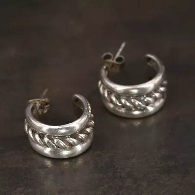 VTG Sterling Silver - NAVAJO Southwestern Braided J-Hoop Post Earrings - 8g • $2.99