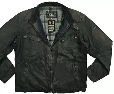 *HOT Men's BARBOUR INTERNATIONAL REBEL BIKER LINED WAXED BLACK Jacket XL (Fit L) • $150