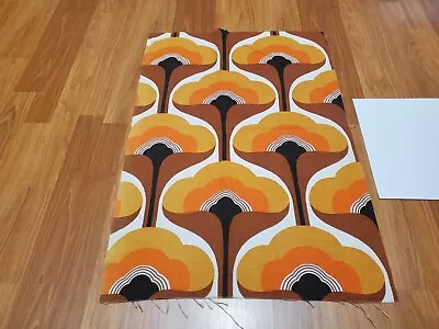 Awesome RARE Vintage Mid Century Retro 70s Org Tan Tall Blossom Fans Fabric! • $24